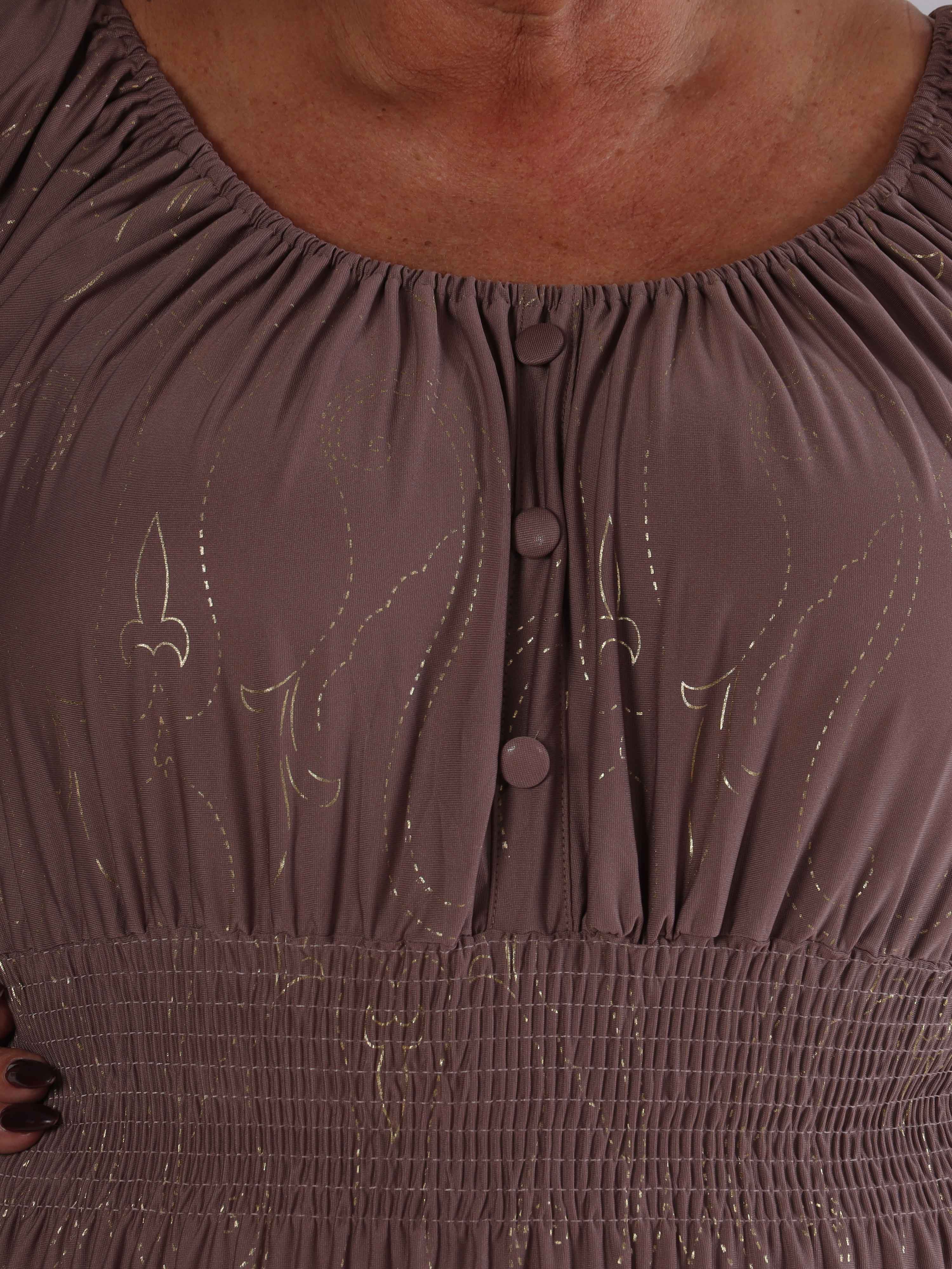 Cora Royal Gold Midi - Elastisk plus size klänning med guldtryck
